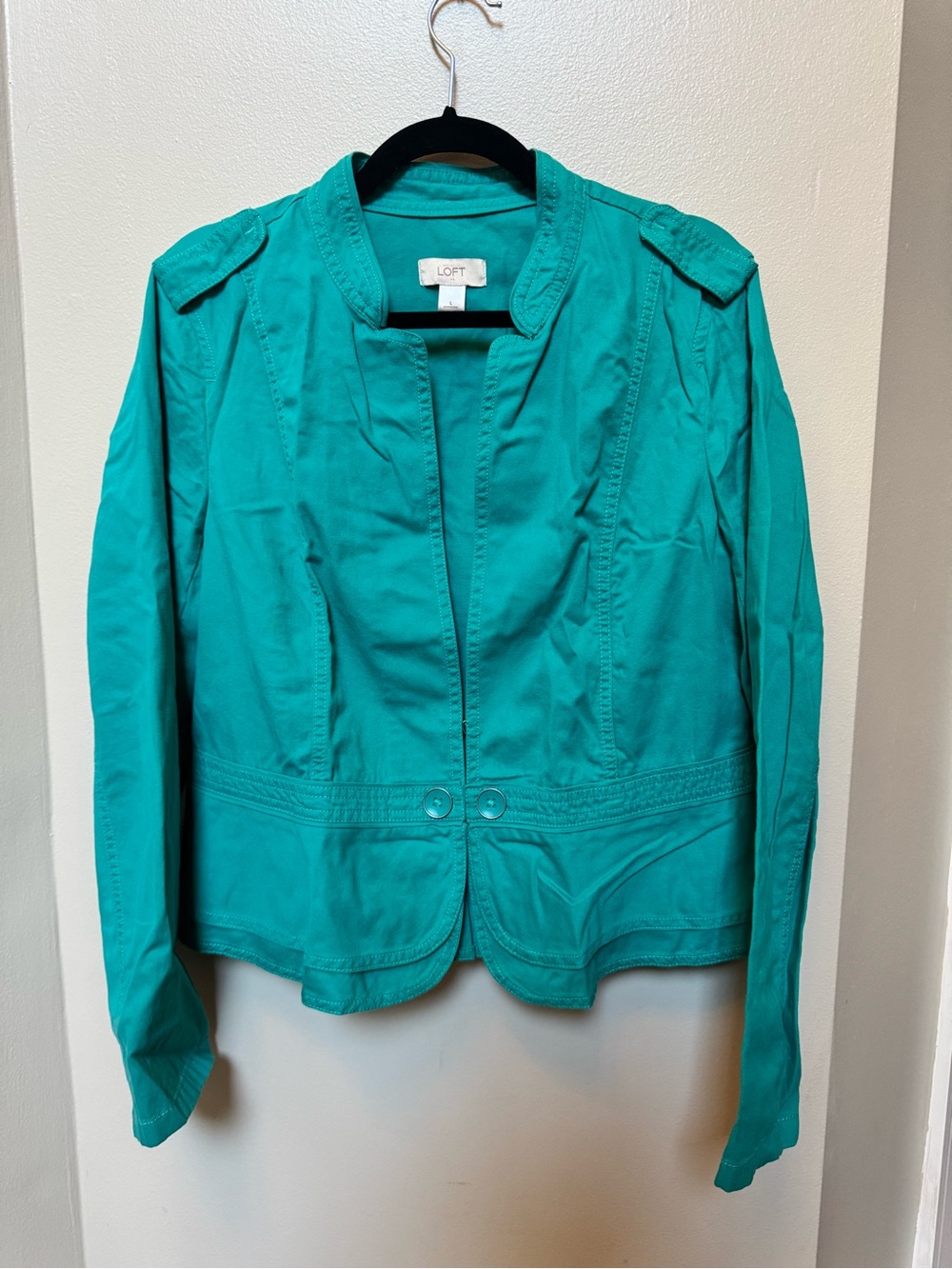 LOFT Teal Collarless Military-Inspired Blazer